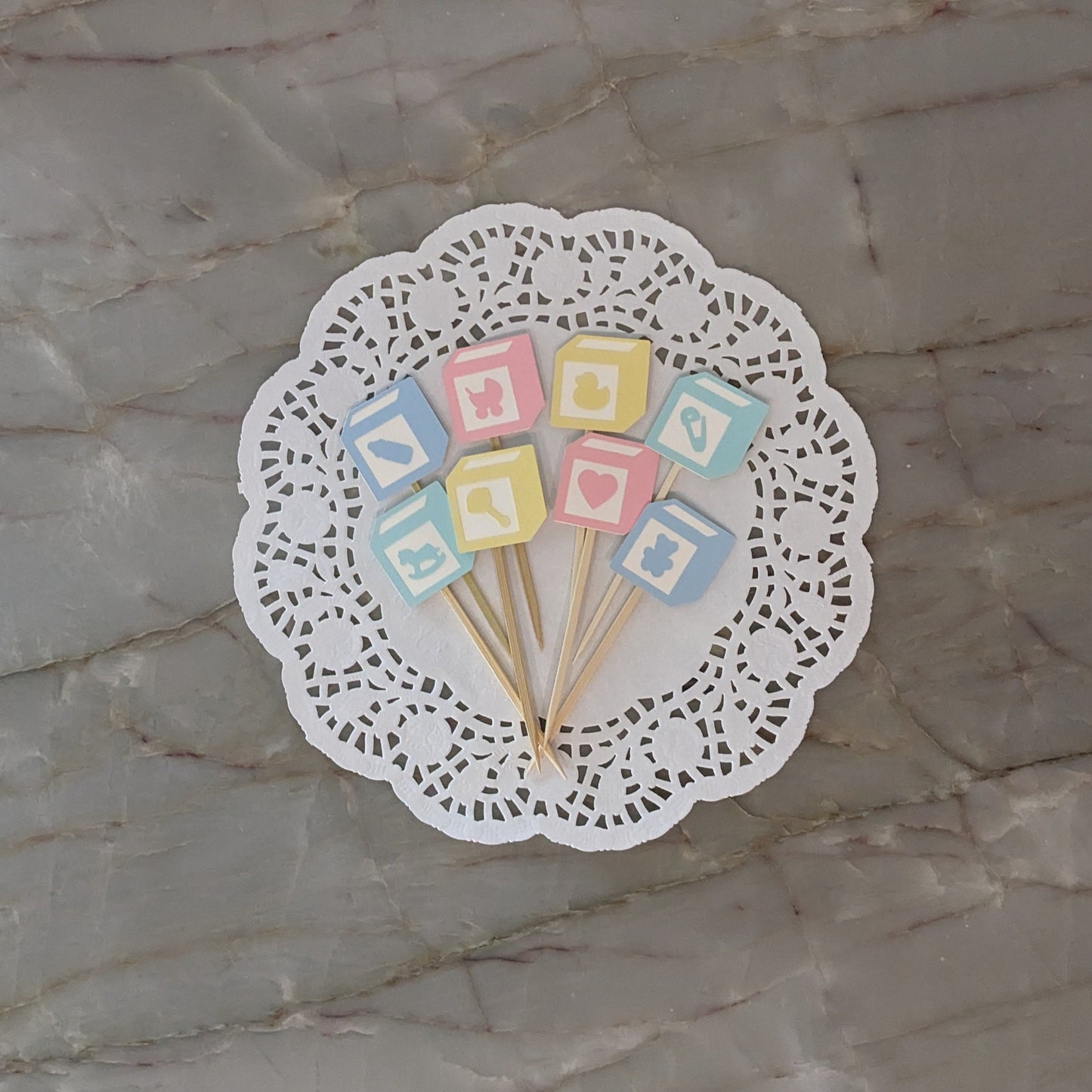 Mixed Pastel baby block themed baby shower cupcake toppers