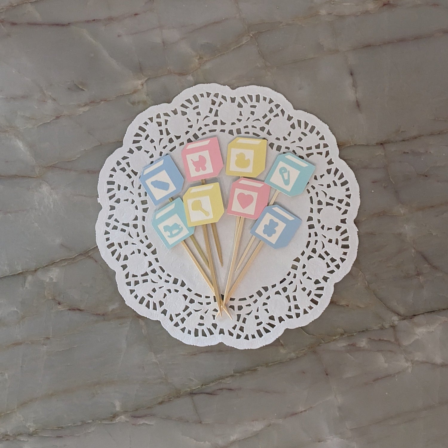 Mixed Pastel baby block themed baby shower cupcake toppers