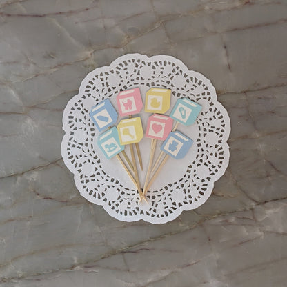 Mixed Pastel baby block themed baby shower cupcake toppers